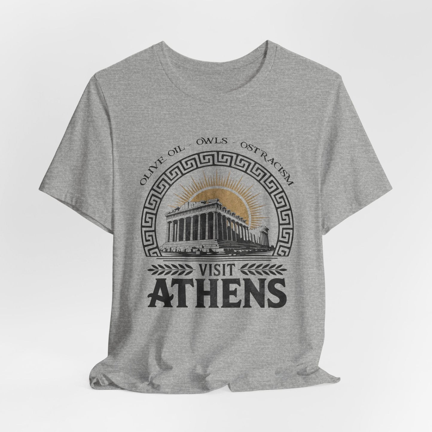Athletic Heather / S Visit Athens - Olive Oil, Owls, Ostracism - Ancient Greece T-Shirt