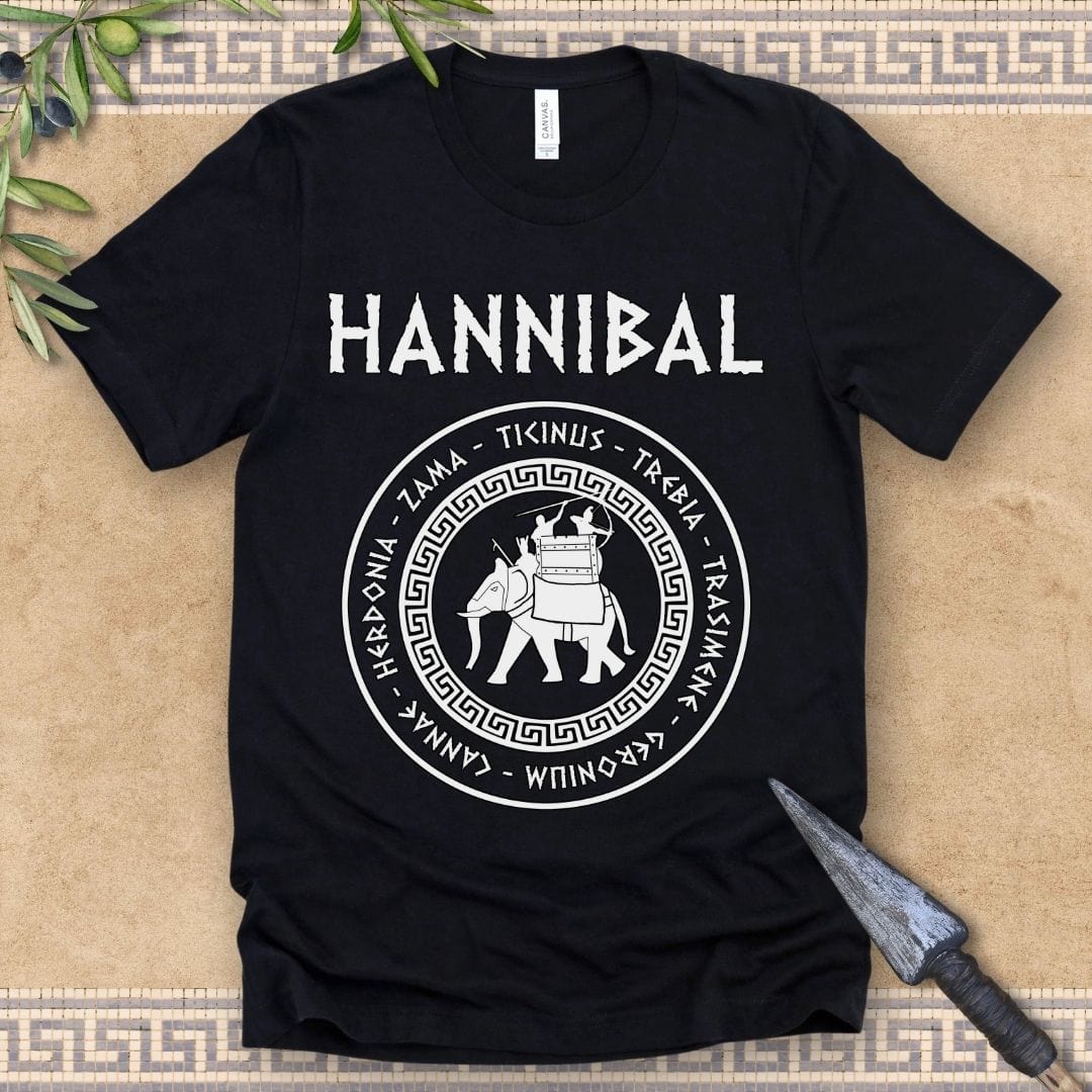 Black / 2XL Hannibal Barca 2nd Punic War Battles War Elephant Symbol T-Shirt
