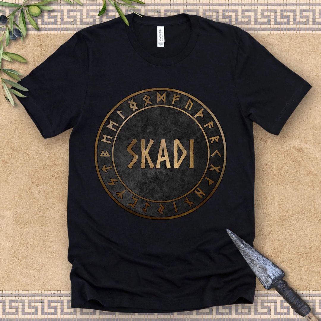 Black / 2XL Skadi Norse Goddess of Winter Viking Runes T-Shirt