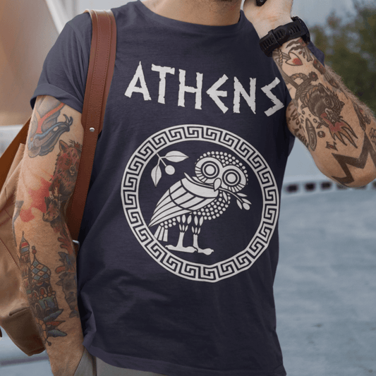 Black / S Athens Owl Symbol of Athena T-Shirt