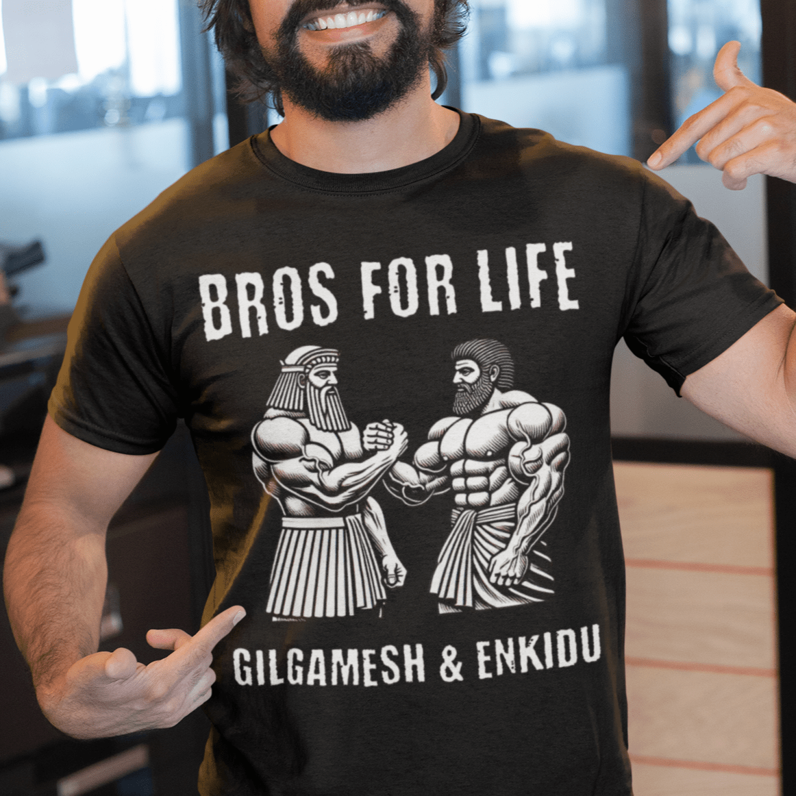 Black / S Gilgamesh and Enkidu Bros For Life - Funny Ancient History T-Shirt