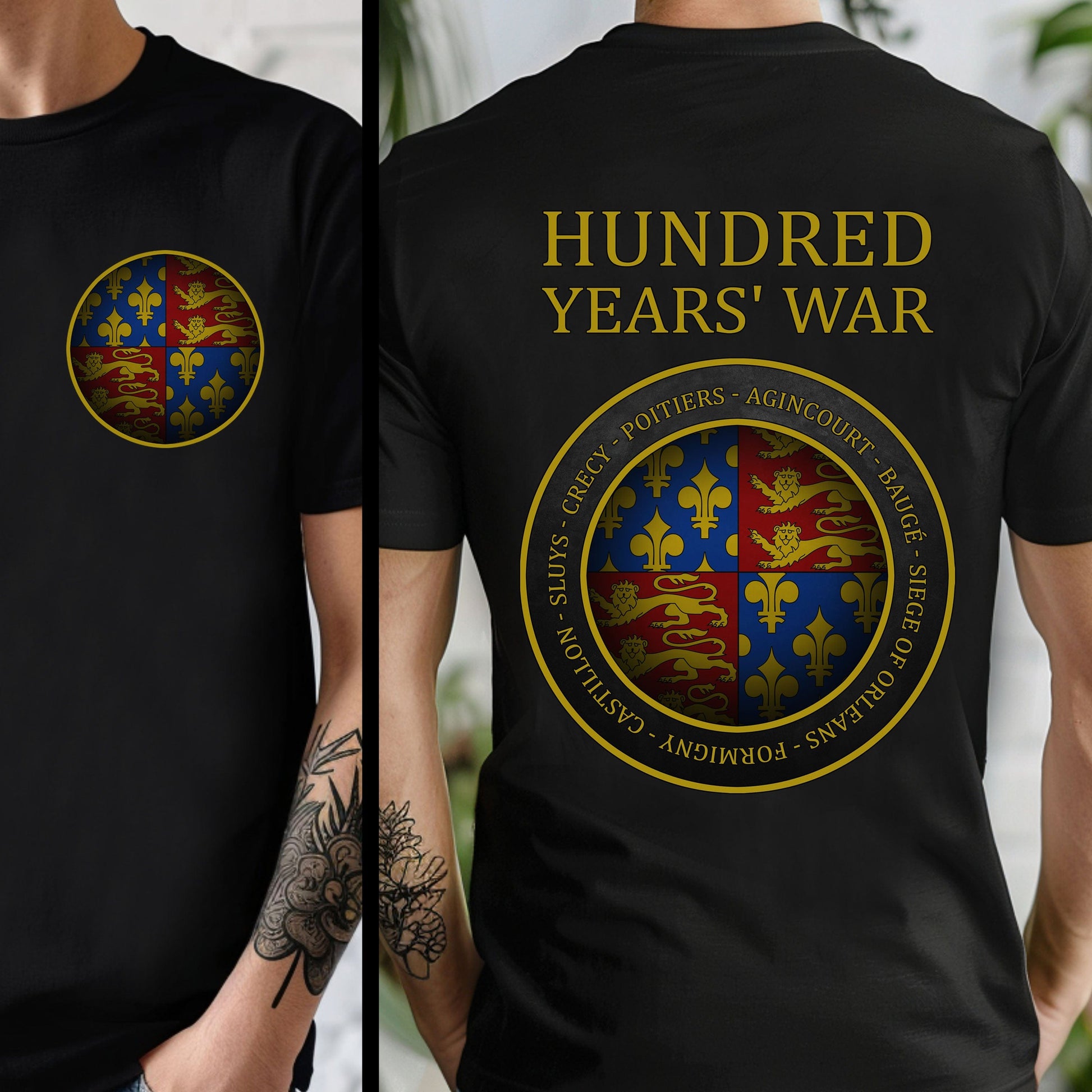 Black / S Hundred Years War Battles - Double Sided T-Shirt