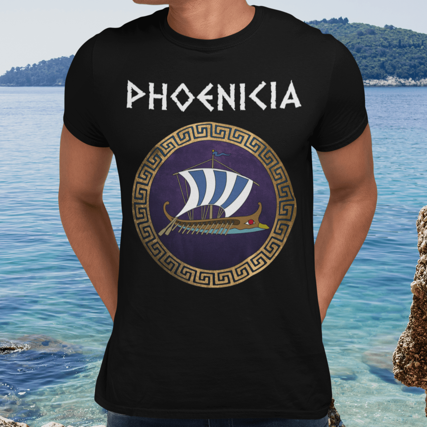 Black / S Phoenicia Ancient Phoenician Ship T-Shirt