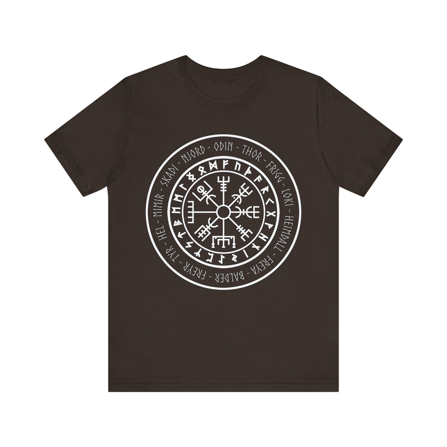 Brown / S Viking Gods and Goddesses Vegvisir Symbol T-Shirt