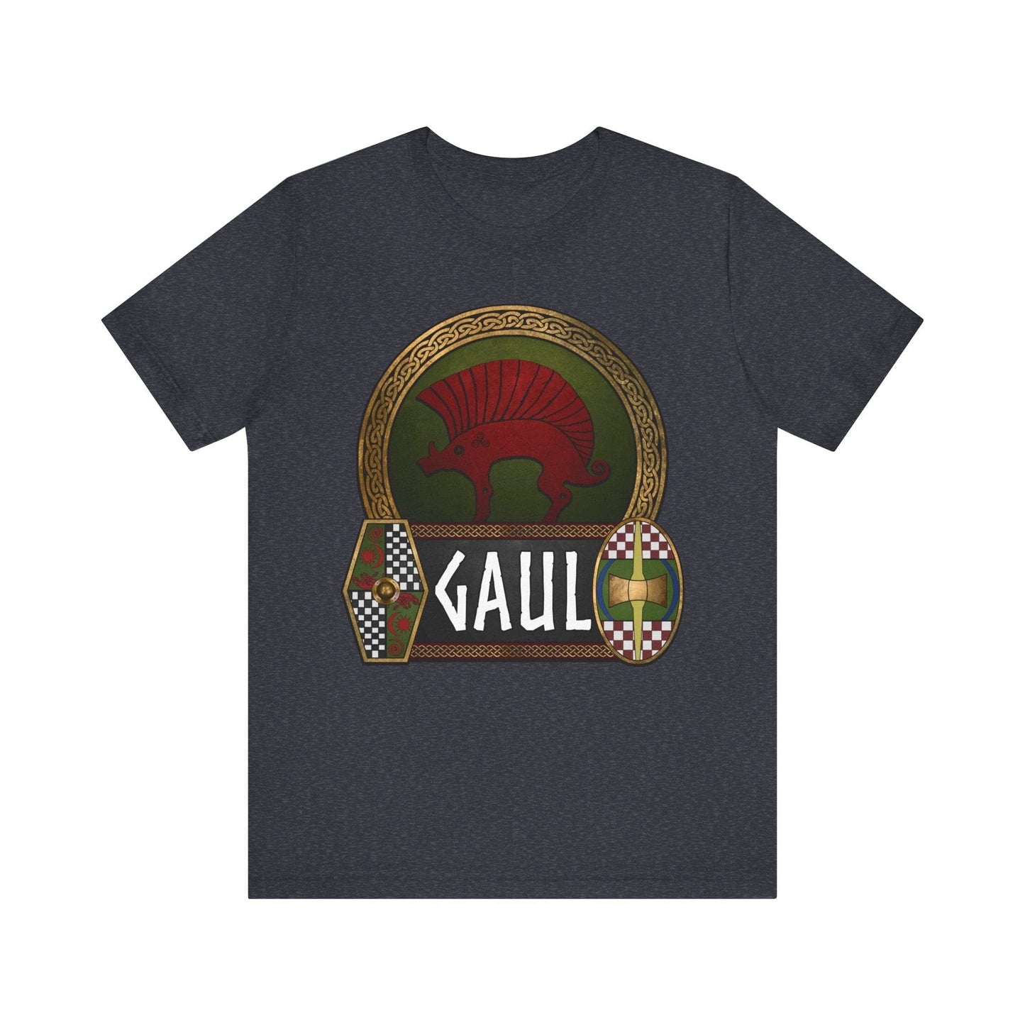 Heather Navy / S Gaul Ancient Gaelic Boar - Celtic Warrior Shields - Gaelic Heritage T-shirt