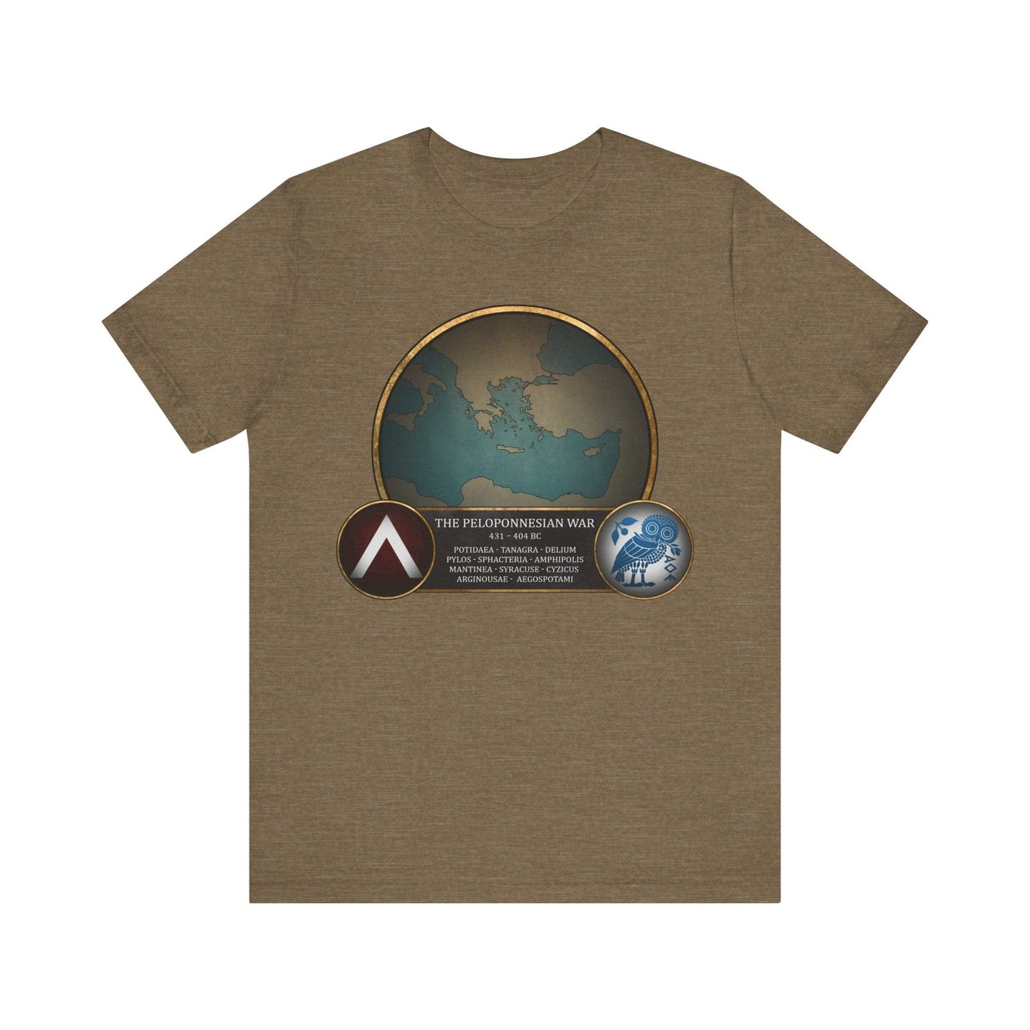 Heather Olive / S Battles of the Peloponnesian War - Athens vs Sparta T-Shirt