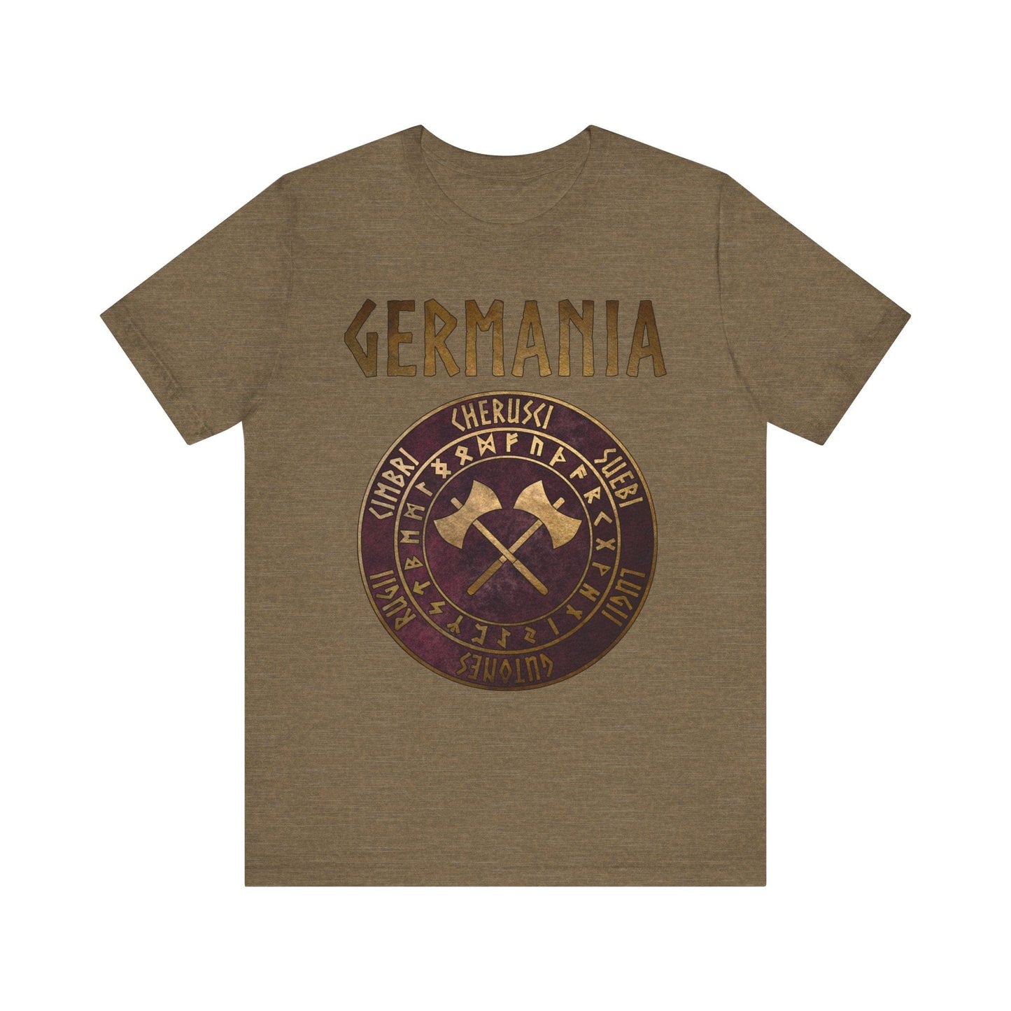 Heather Olive / S Germania Ancient Germanic Tribes with Runes T-Shirt