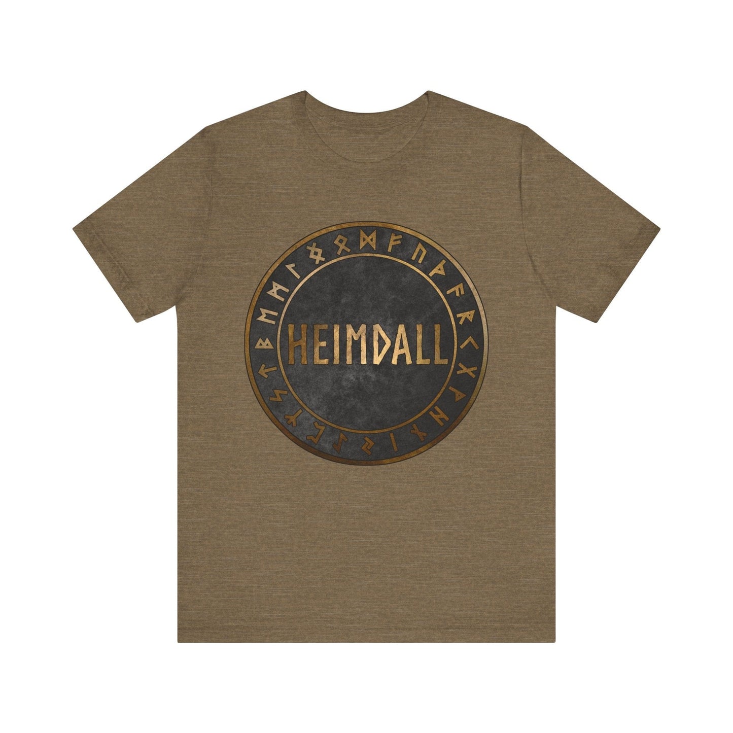 Heather Olive / S Heimdall Norse God with Viking Runes T-Shirt
