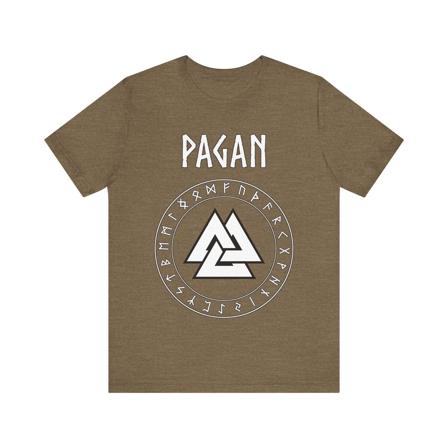 Heather Olive / S Pagan Norse Paganism Valknut with Runes T-Shirt