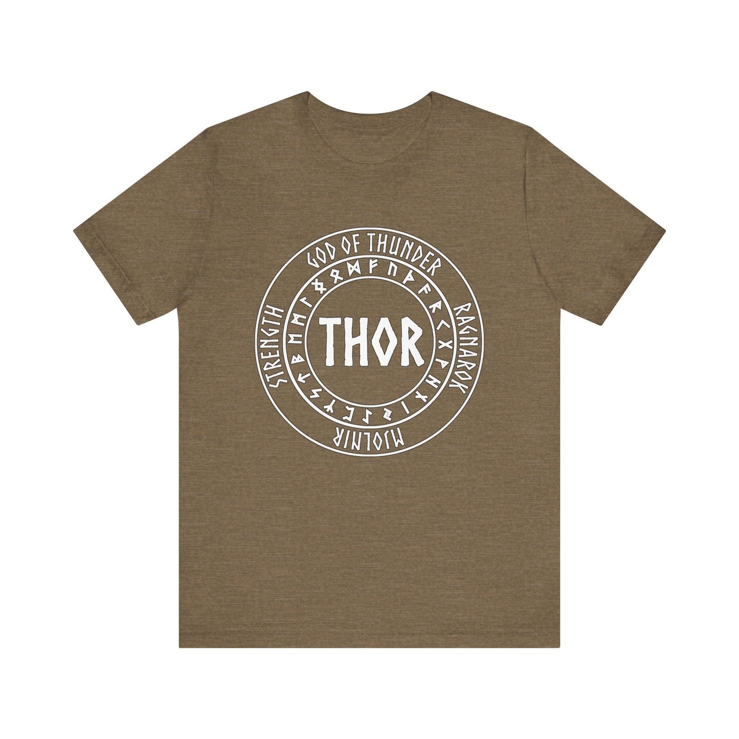 Heather Olive / S Thor Norse God with Futhark Runes T-shirt