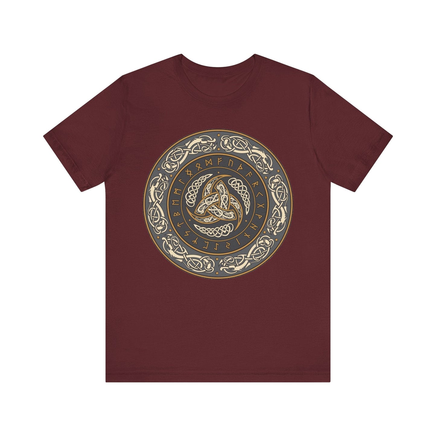 Maroon / S Horns of Odin Triskelion with Runes T-shirt