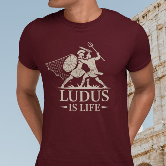 Maroon / S Ludus is Life - Roman Gladiator School T-Shirt