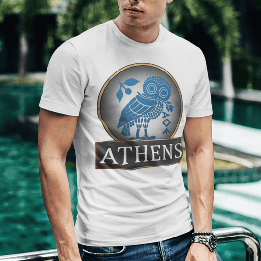 White / S Ancient Athens - Athenian Owl Symbol of Greek Goddess Athena T-shirt