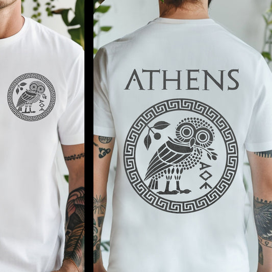 White / S Athens Athenian Owl - Double Sided T-Shirt