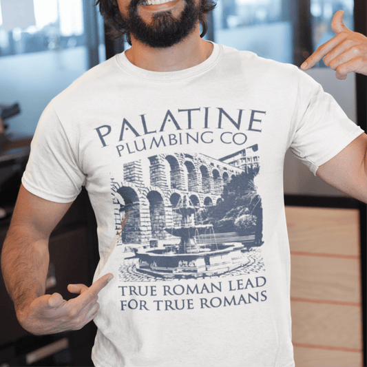 White / S Palatine Plumbing Co - Funny Roman History T-Shirt