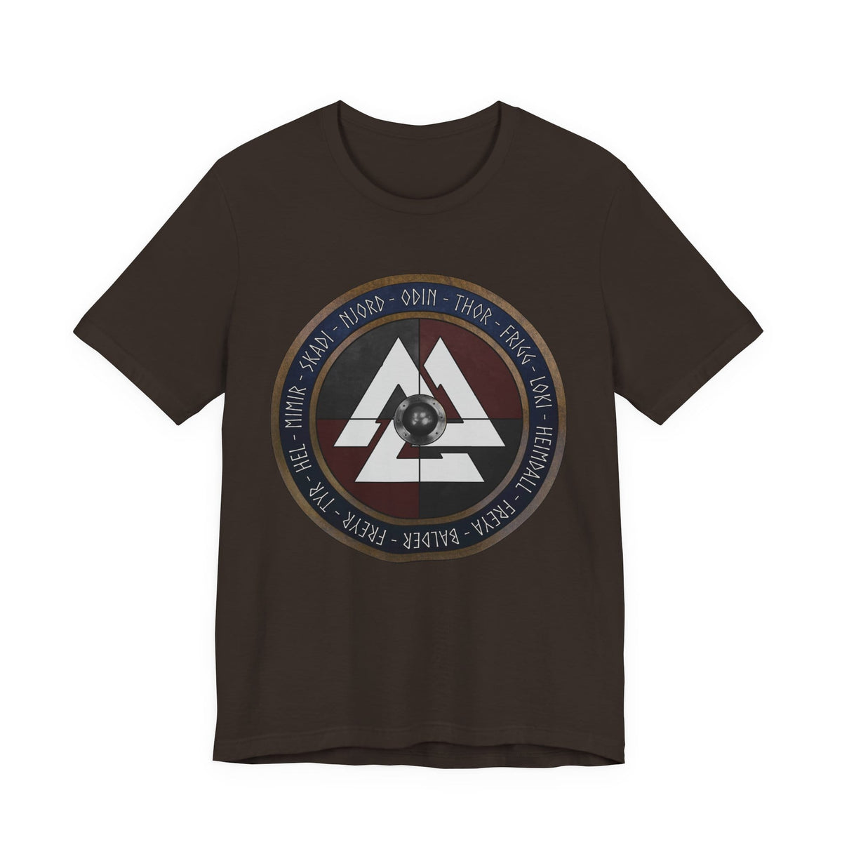 Brown / S Norse Gods and Goddesses - Viking Shield T-Shirt