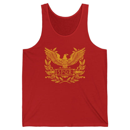 Red tank top with gold eagle design and 'SPQR' text on a white background