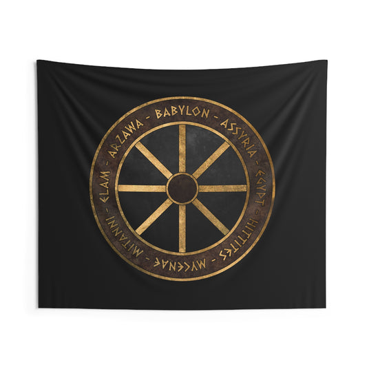 Bronze Age Powers - Ancient Civilizations - Chariot Wheel Symbol Indoor Wall Tapestry 60" x 50"