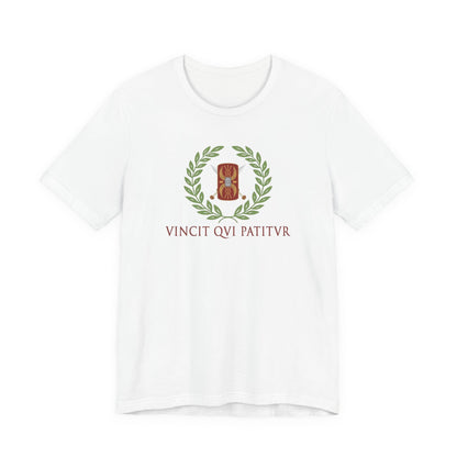 White / S He Conquers Who Endures Latin T-Shirt