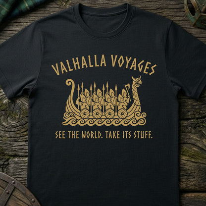 Valhalla Voyages Funny Viking T-shirt in Black