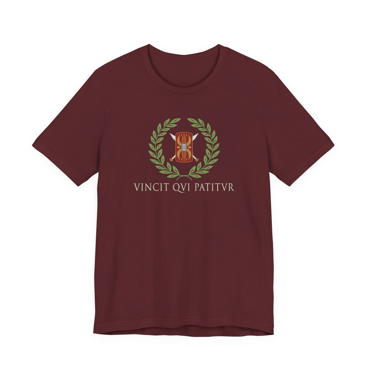 Maroon / S He Conquers Who Endures Latin T-Shirt
