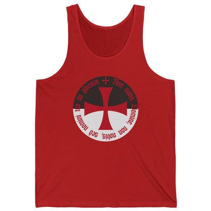 Red knights templar tank top with a black and white logo on a white background
