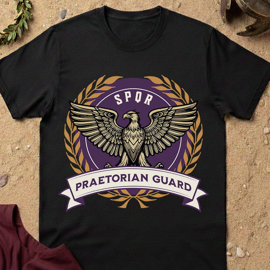 Black t-shirt with Praetorian Guard logo featuring an eagle on a textured surface.
