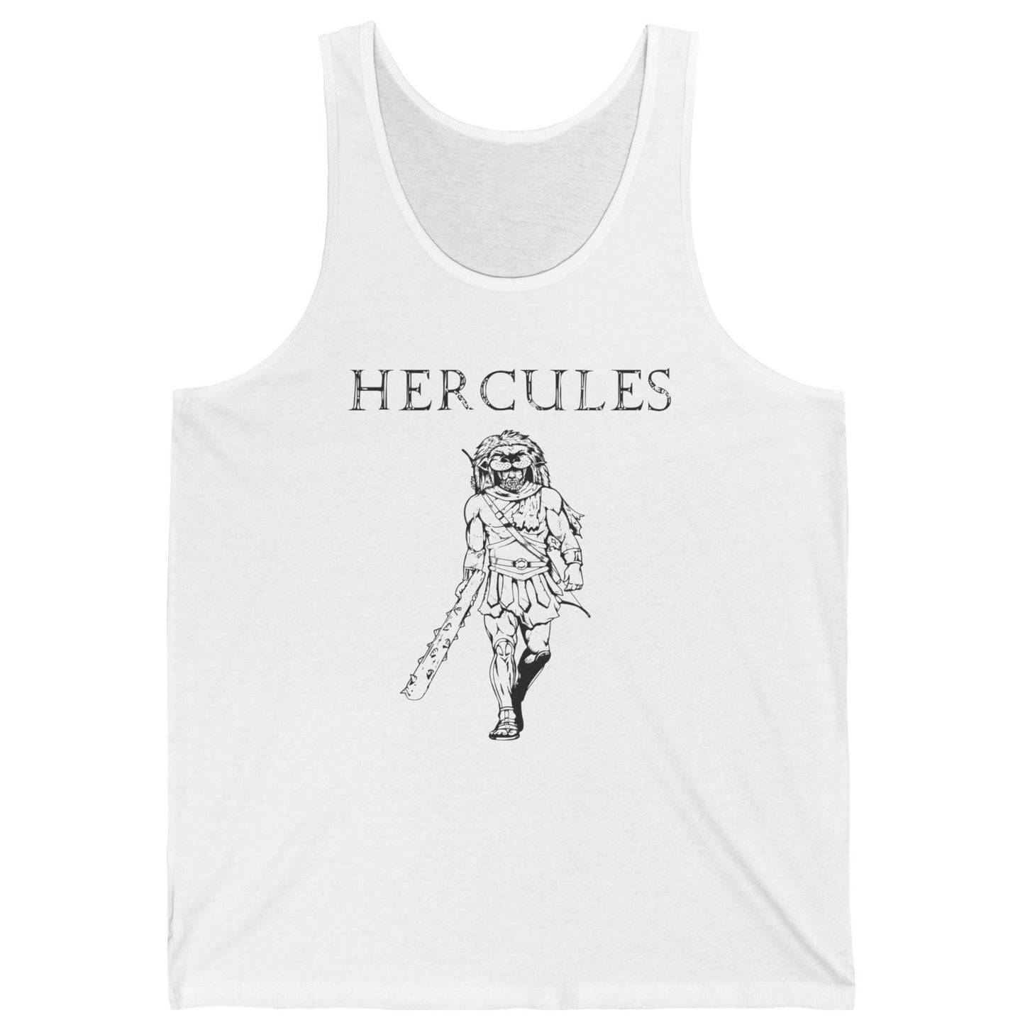 White tank top with 'HERCULES' text and graphic on a white background