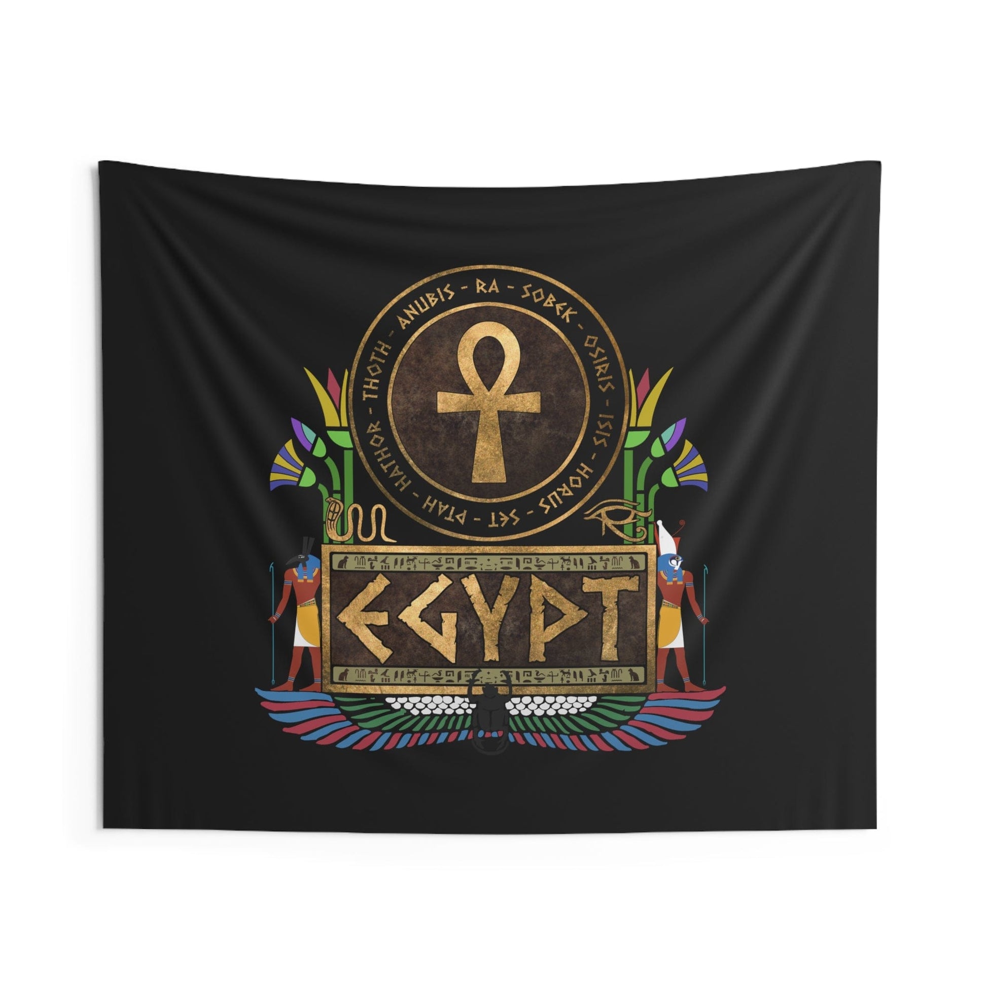60" × 50" Ancient Egypt - Horus and Set Rival Gods of Egypt - Egyptian Gods Ankh  Indoor Wall Tapestry 60" x 50"