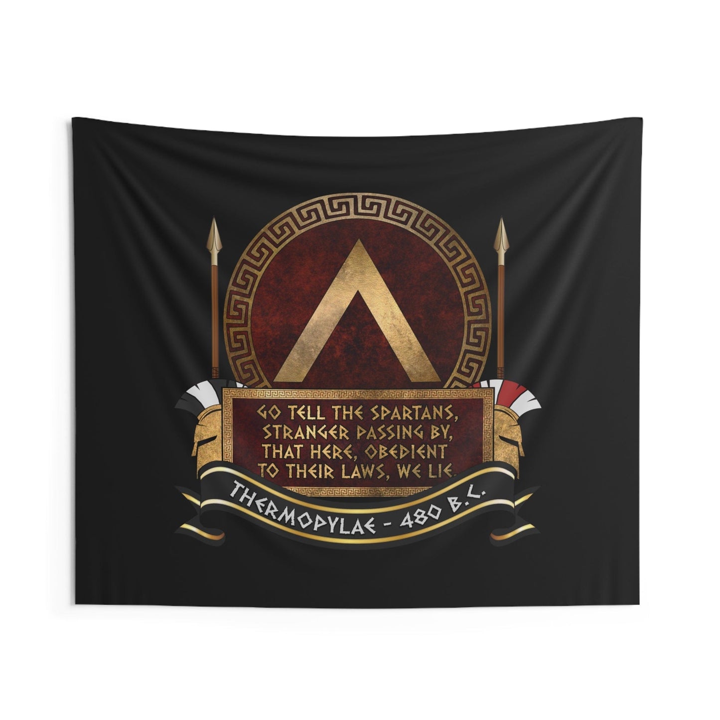 60" × 50" Battle of Thermopylae Epitaph - Sparta Tribute - Spartan Shield Indoor Wall Tapestry 60" x 50"