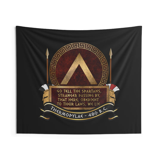 60" × 50" Battle of Thermopylae Epitaph - Sparta Tribute - Spartan Shield Indoor Wall Tapestry 60" x 50"