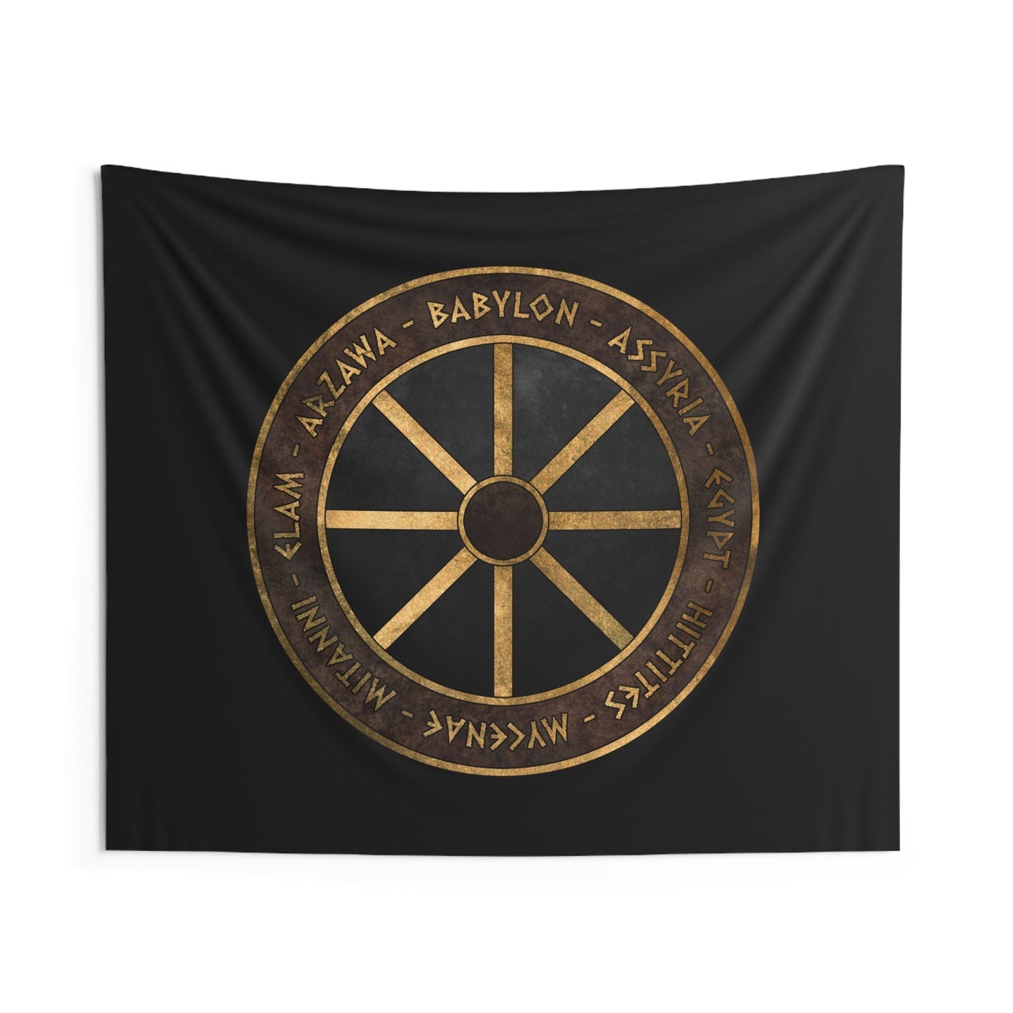 60" × 50" Bronze Age Powers - Ancient Civilizations - Chariot Wheel Symbol Indoor Wall Tapestry 60" x 50"