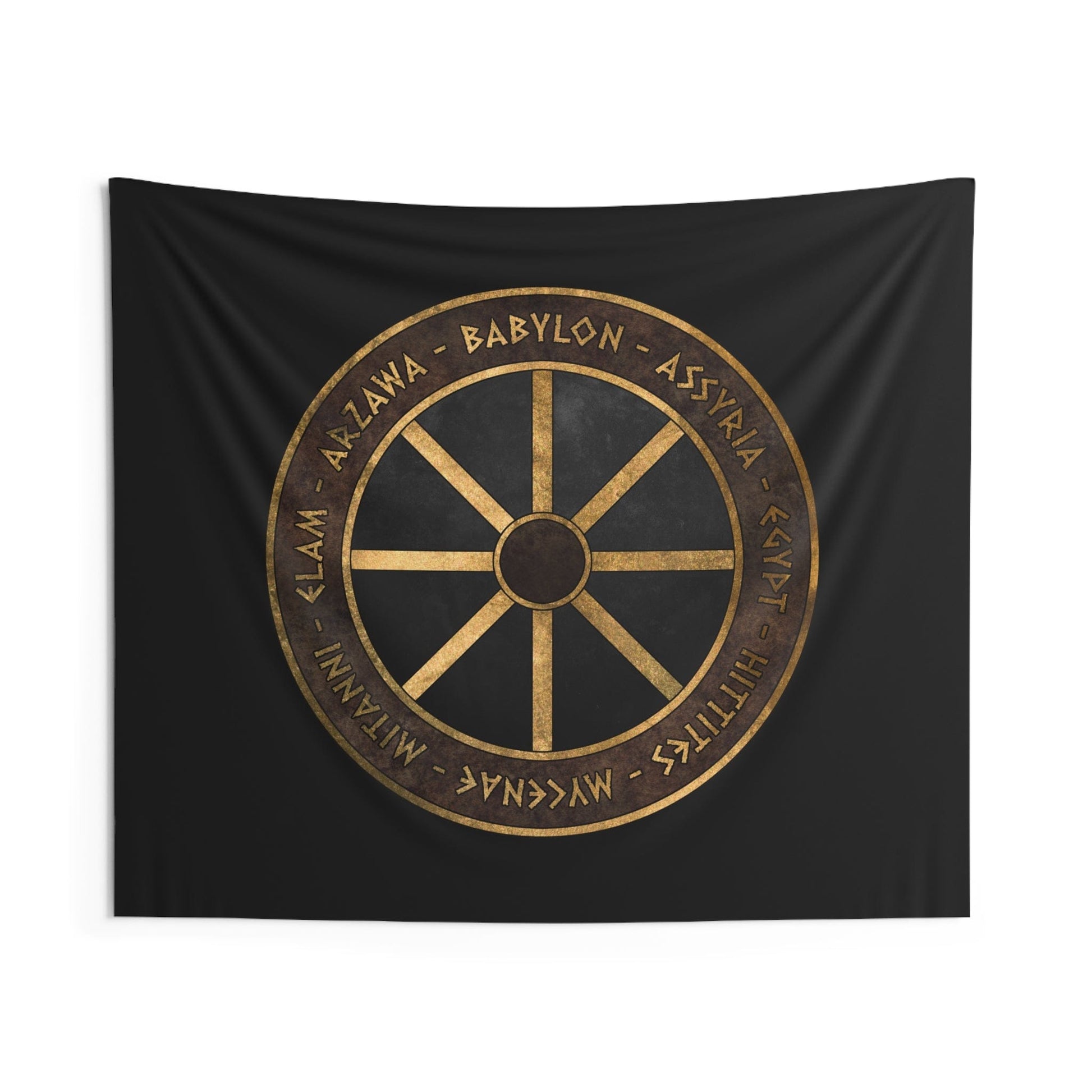 60" × 50" Bronze Age Powers - Ancient Civilizations - Chariot Wheel Symbol Indoor Wall Tapestry 60" x 50"
