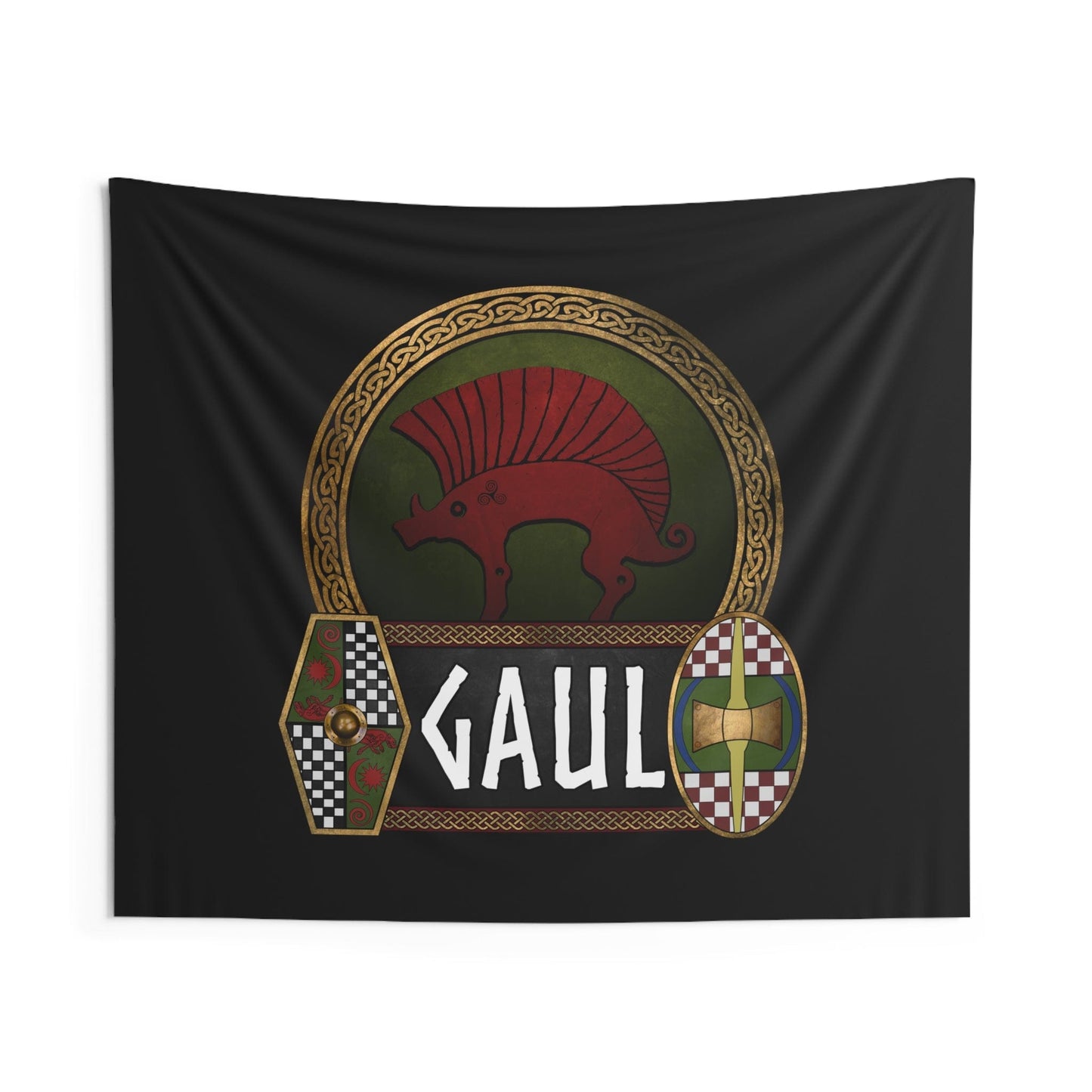 60" × 50" Gaul Ancient Gaelic Boar - Celtic Warrior Shields - Gaelic Heritage - Ancient Gaul Indoor Wall Tapestry 60" x 50"