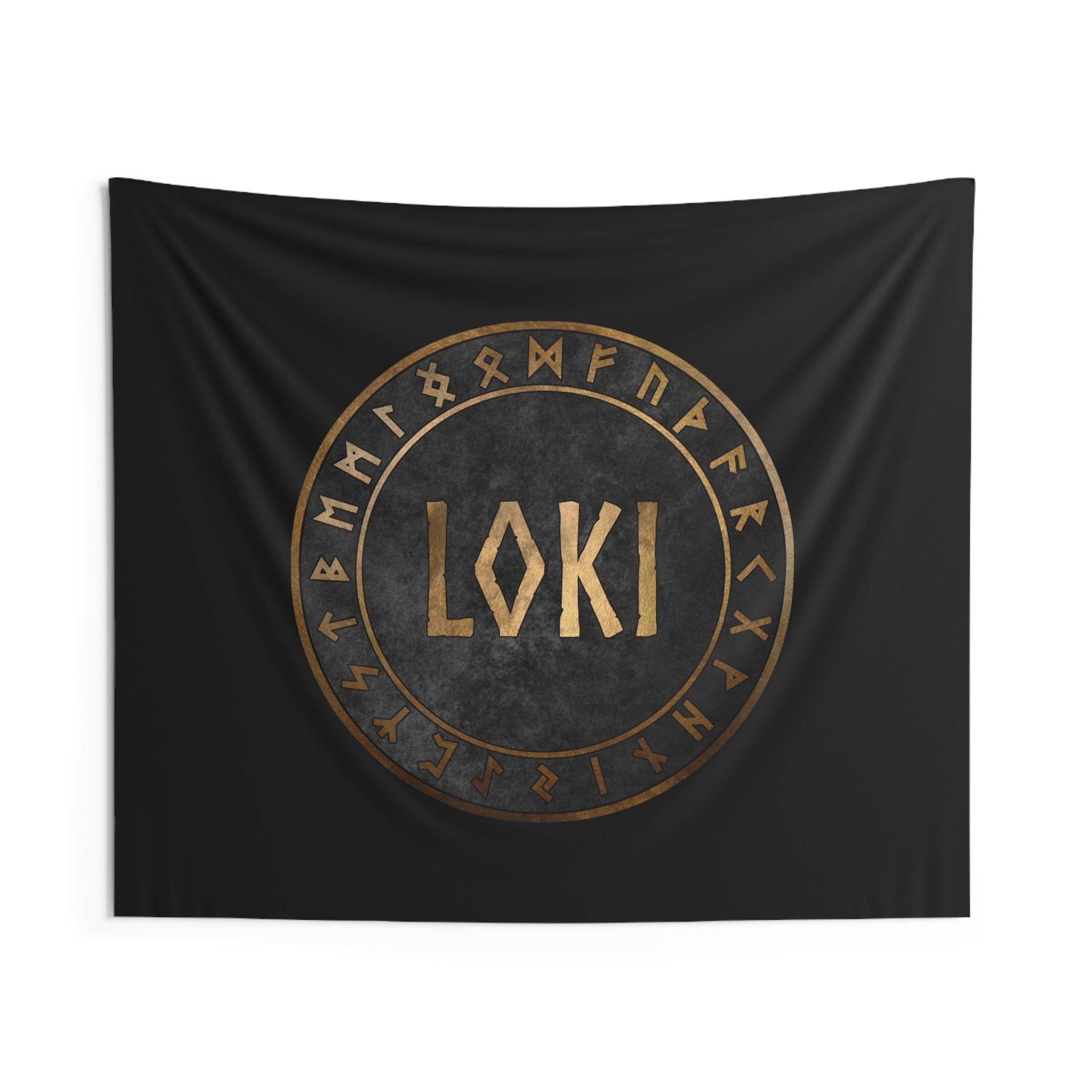 Loki Norse God with Futhark Runes Indoor Wall Tapestry 60