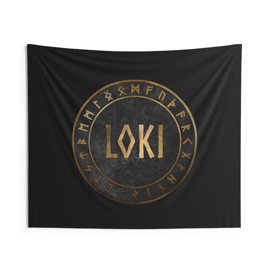 60" × 50" Loki Norse God with Futhark Runes Indoor Wall Tapestry 60" x 50"