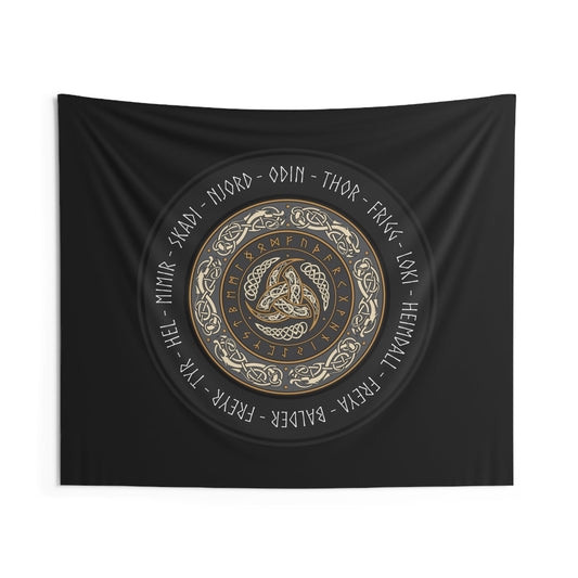 60" × 50" Norse Gods - Viking Gods and Goddesses -  Horns of Odin Symbol Indoor Wall Tapestry 60" x 50"