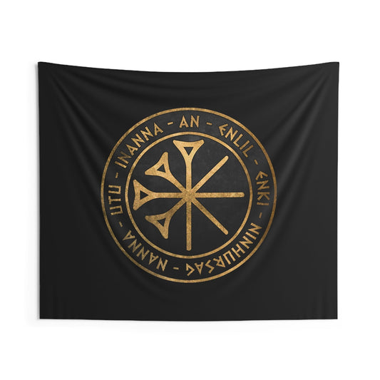 60" × 50" Sumer Ancient Gods and Goddess - Seven Gods Who Decree Symbol - Indoor Wall Tapestry 60" x 50"