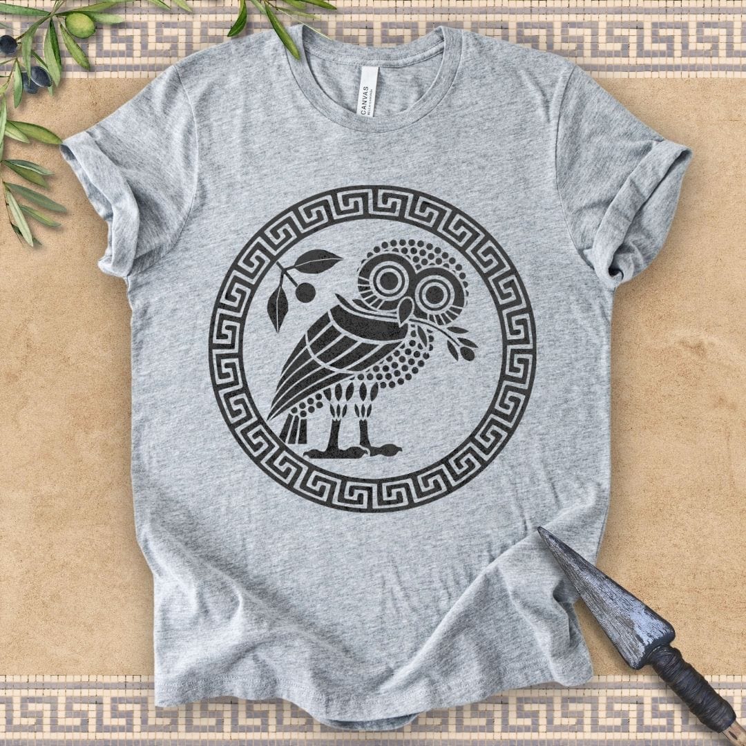 Athletic Heather / S Ancient Athens Owl Symbol of Athena T-Shirt