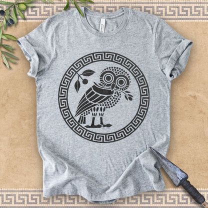 Athletic Heather / S Ancient Athens Owl Symbol of Athena T-Shirt
