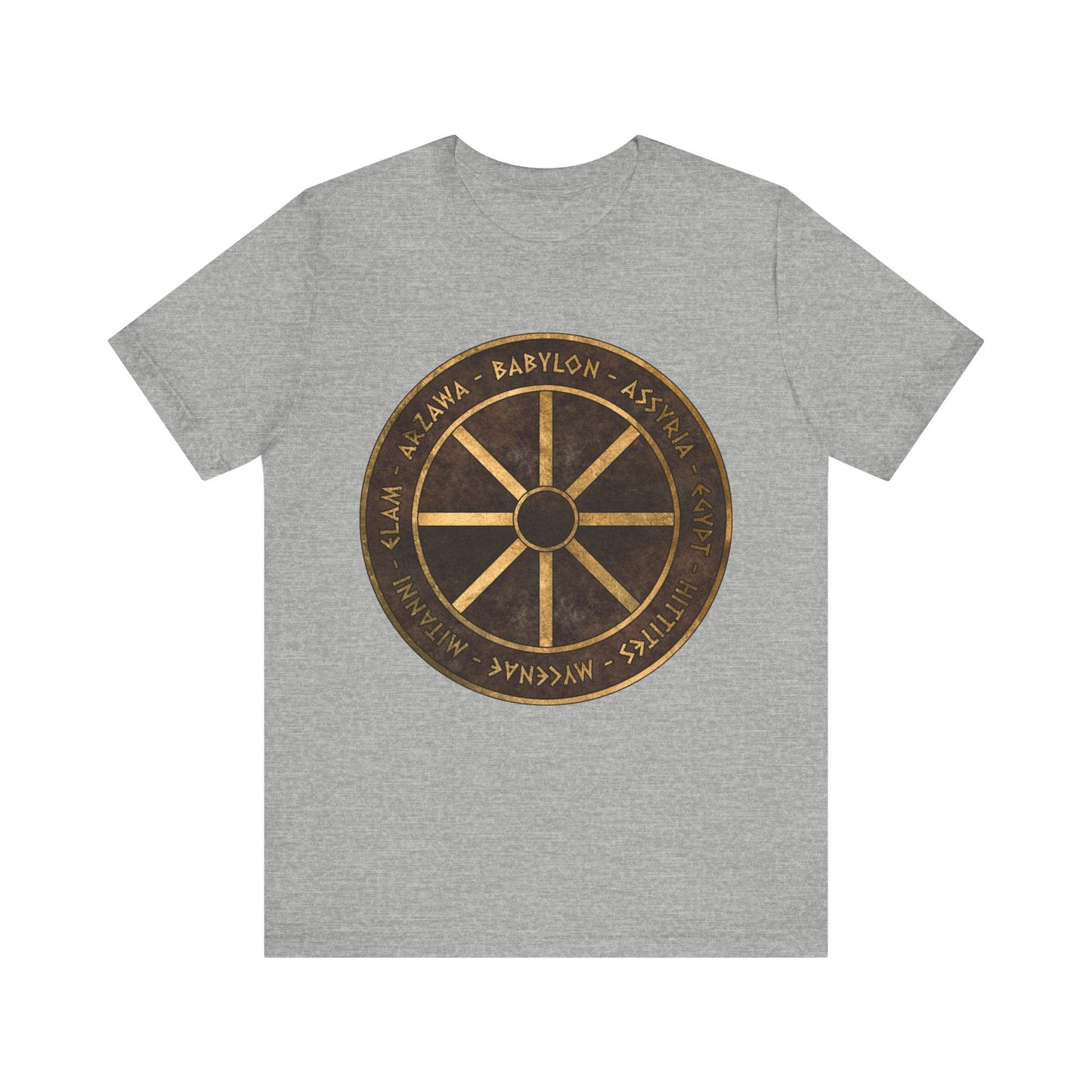Athletic Heather / S Bronze Age Powers Ancient Civilizations Chariot Wheel Symbol T-Shirt