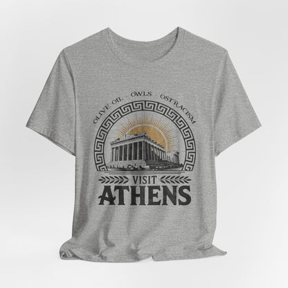 Athletic Heather / S Visit Athens - Olive Oil, Owls, Ostracism - Ancient Greece T-Shirt