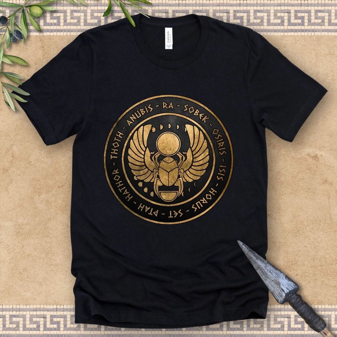Black / 2XL Egyptian Gods - Ancient Gods of Egypt - Khepri Beetle Symbol T-Shirt
