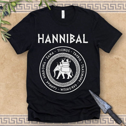 Black / 2XL Hannibal Barca 2nd Punic War Battles War Elephant Symbol T-Shirt