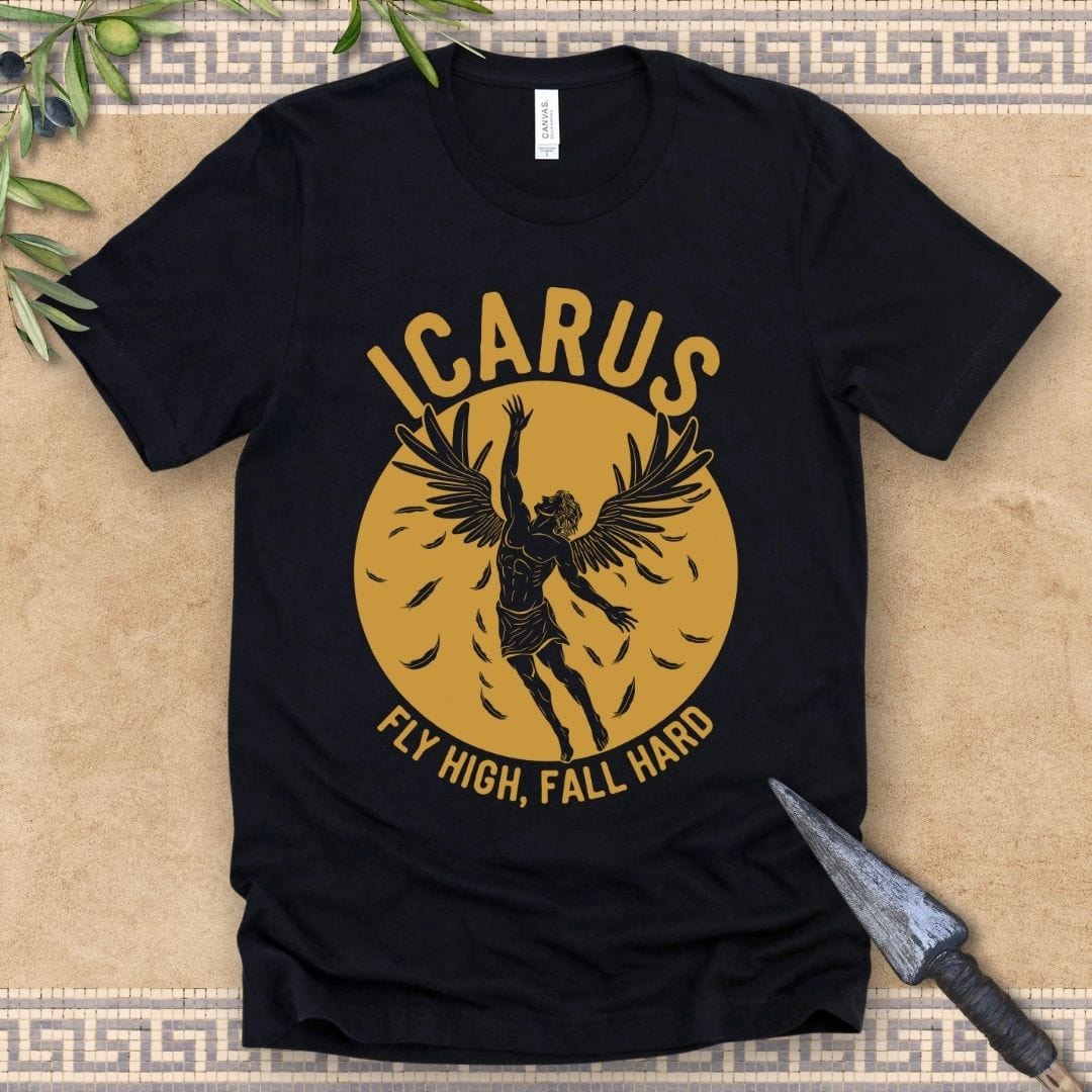 Black / 2XL Icarus Fly High, Fall Hard - Funny Greek Mythology T-Shirt