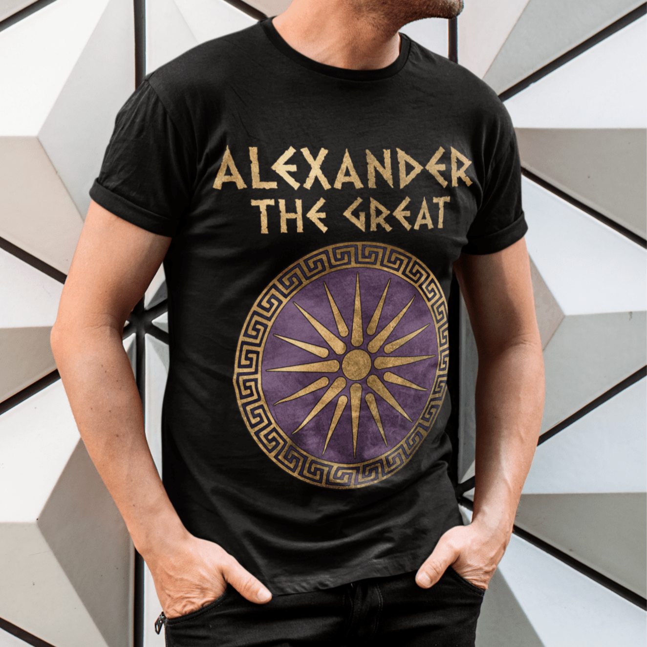 Black / S Alexander the Great Makedon Shield T-Shirt