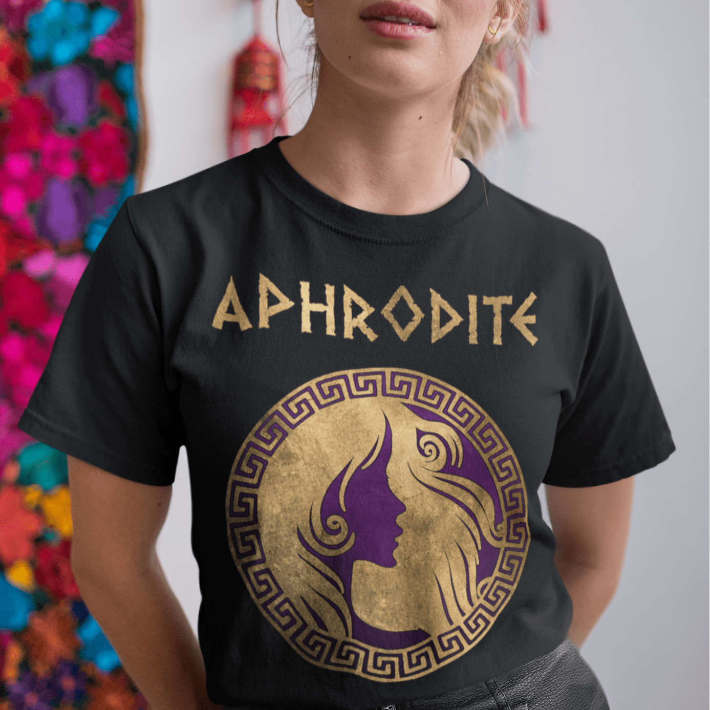 Black / S Aphrodite Greek Goddess of Love and Beauty T-shirt