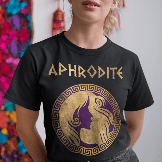 Black / S Aphrodite Greek Goddess of Love and Beauty T-shirt