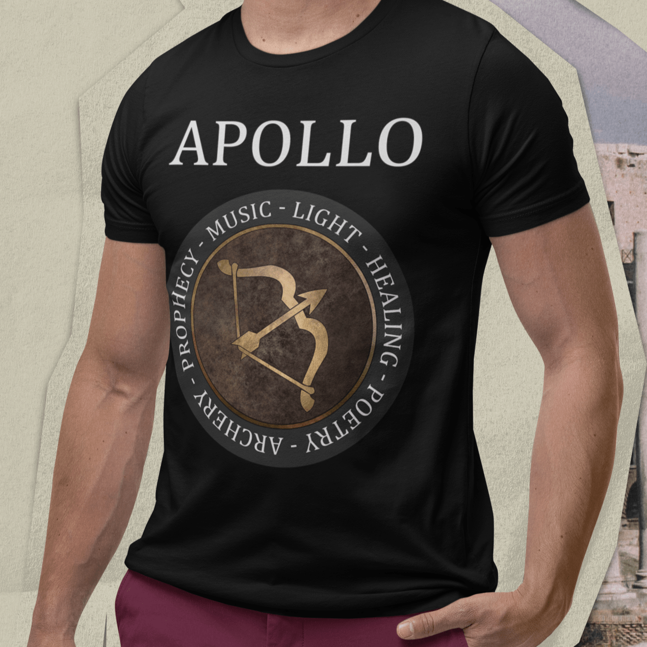 Black / S Apollo Ancient Greek God - Bow of Apollo T-Shirt