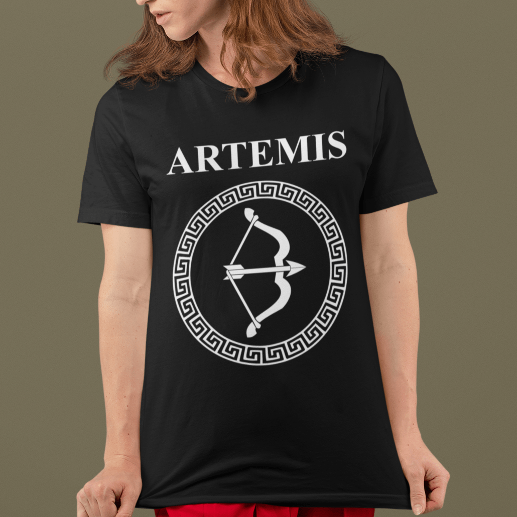 Black / S Artemis Ancient Greek Goddess of the Hunt T-shirt